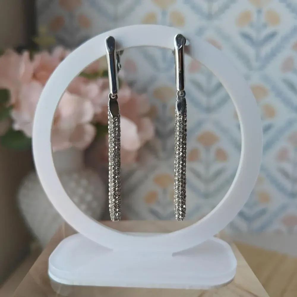 Vince Camuto silver tone pave rhinestone bar drop earrings